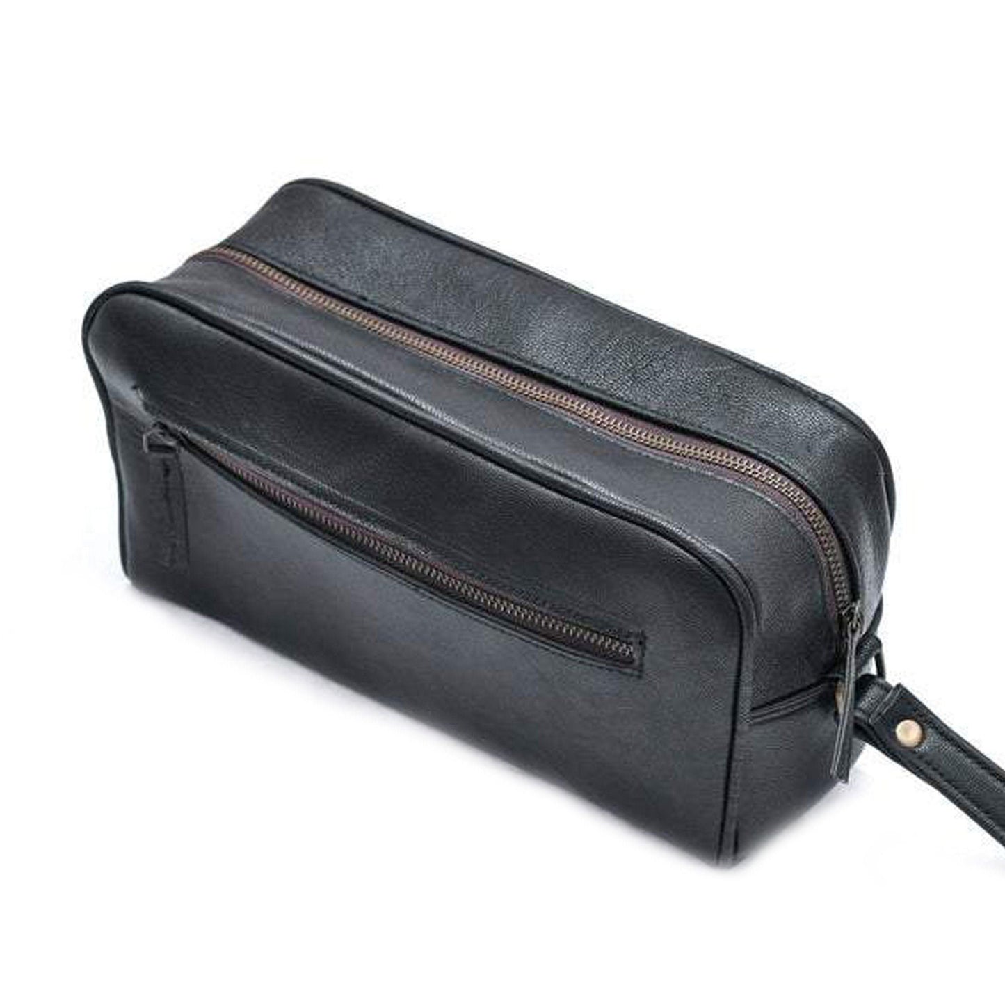 Handmade Full Grain Black Leather Overnight Weekender Travel Duffel Bag, Toiletry Bag & Wallet Super Saver Combo | Black Duffle Gift For Him