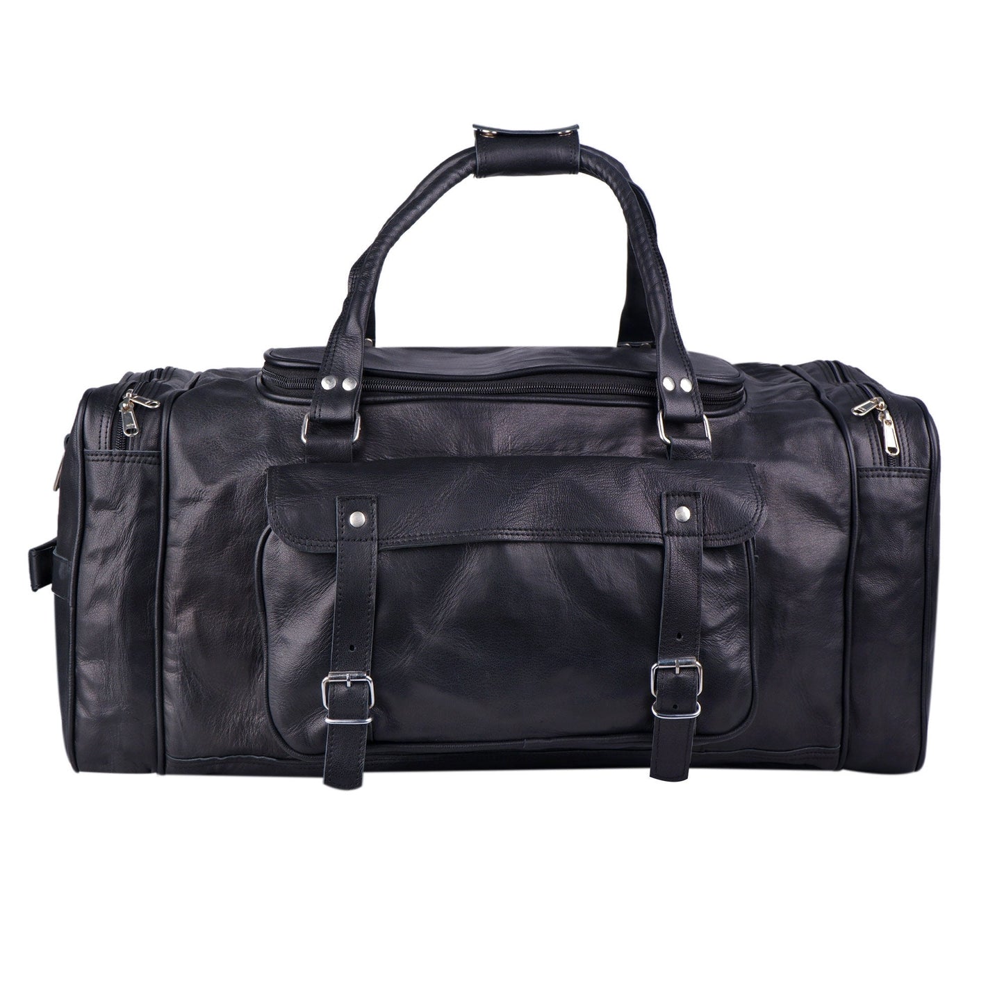 Handmade Full Grain Black Leather Overnight Weekender Travel Duffel Bag, Toiletry Bag & Wallet Super Saver Combo | Black Duffle Gift For Him