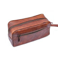 Brown Single-Zip Leather Wash Bag — view 1