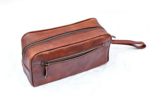 Brown Single-Zip Leather Wash Bag — view 2