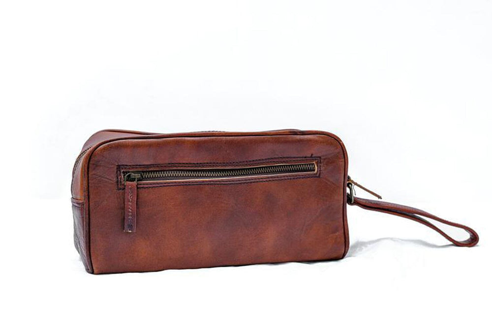 Brown Single-Zip Leather Wash Bag — view 3