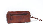 Brown Single-Zip Leather Wash Bag — view 3