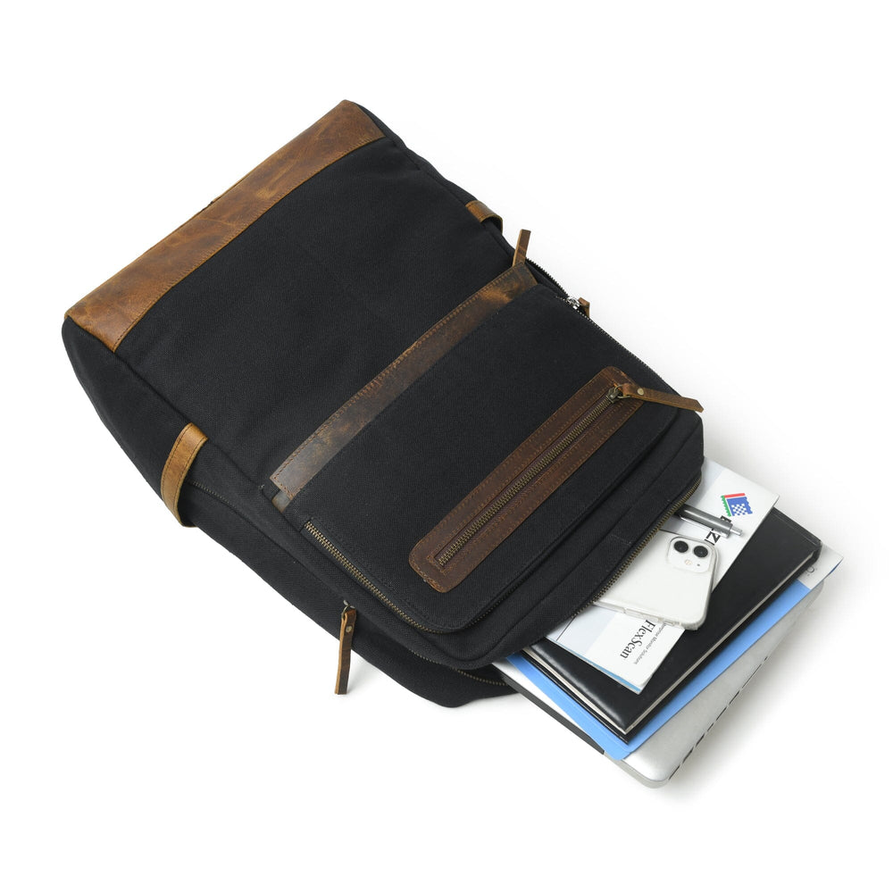 Canvas Commuter Backpack with Buffalo Leather Trim — view 3