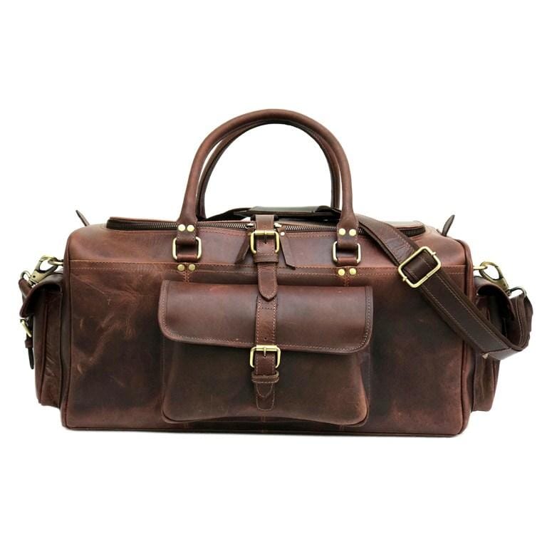 Chocolate Buffalo Leather Pocket Duffel