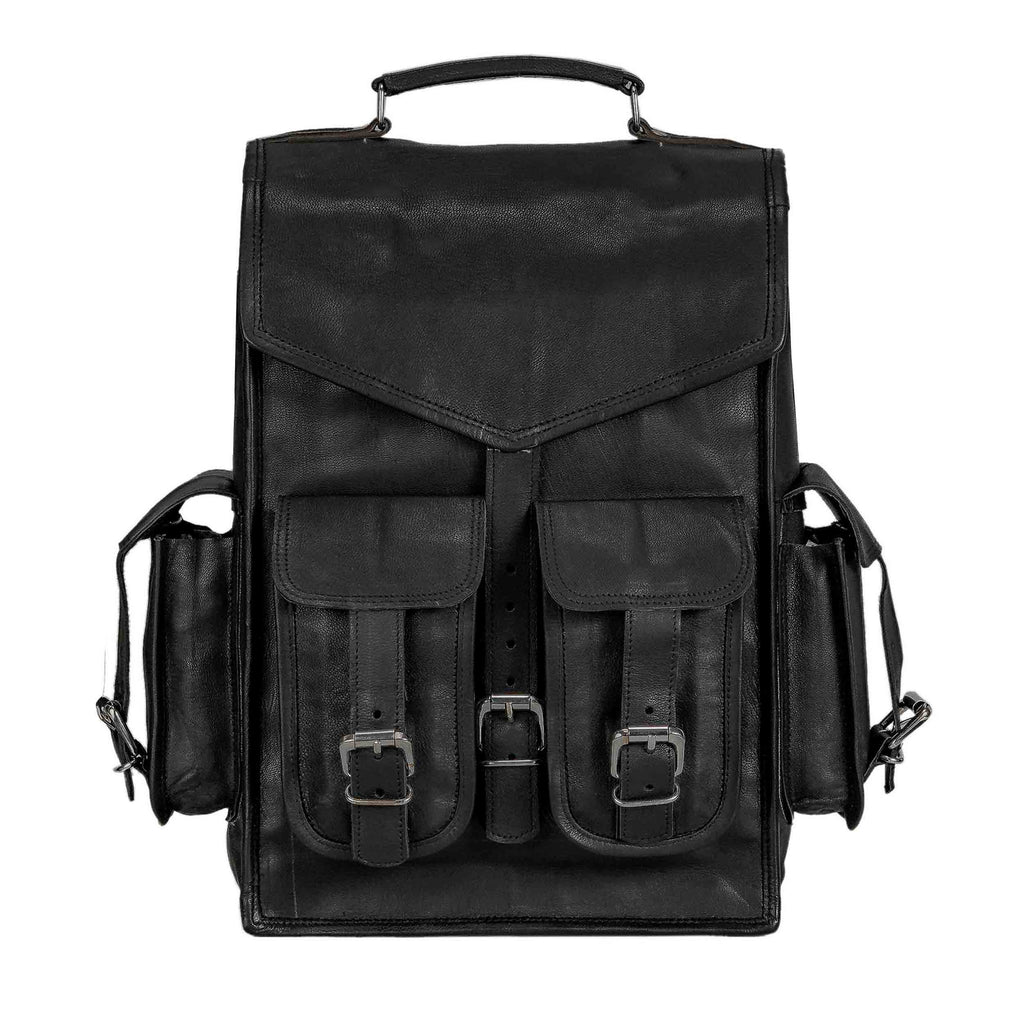 Onyx Convertible Leather Backpack in black