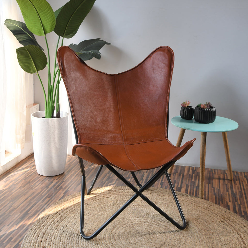Saddle Leather Lounge Chair with Iron Stand — view 1