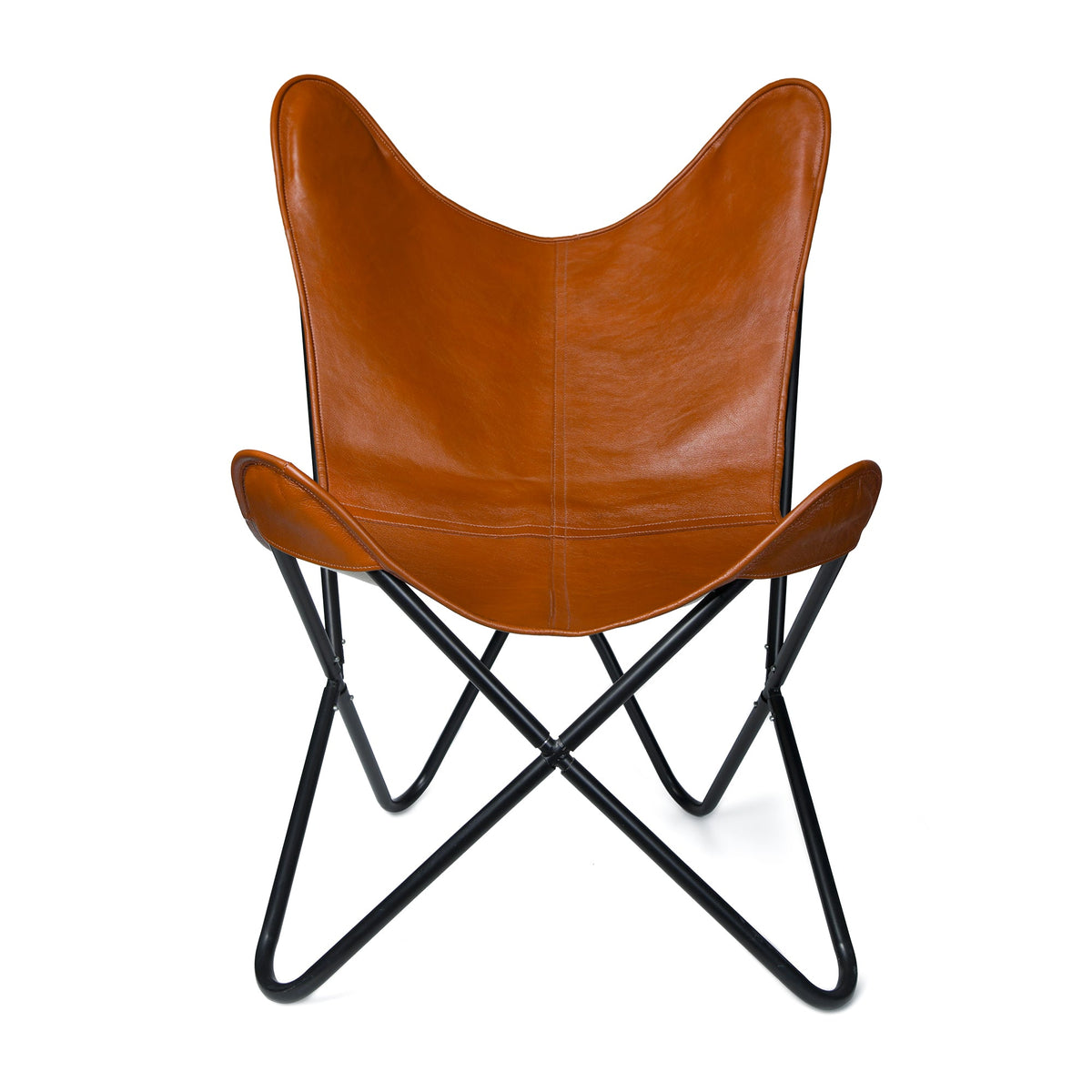 Saddle Leather Lounge Chair with Iron Stand — view 2