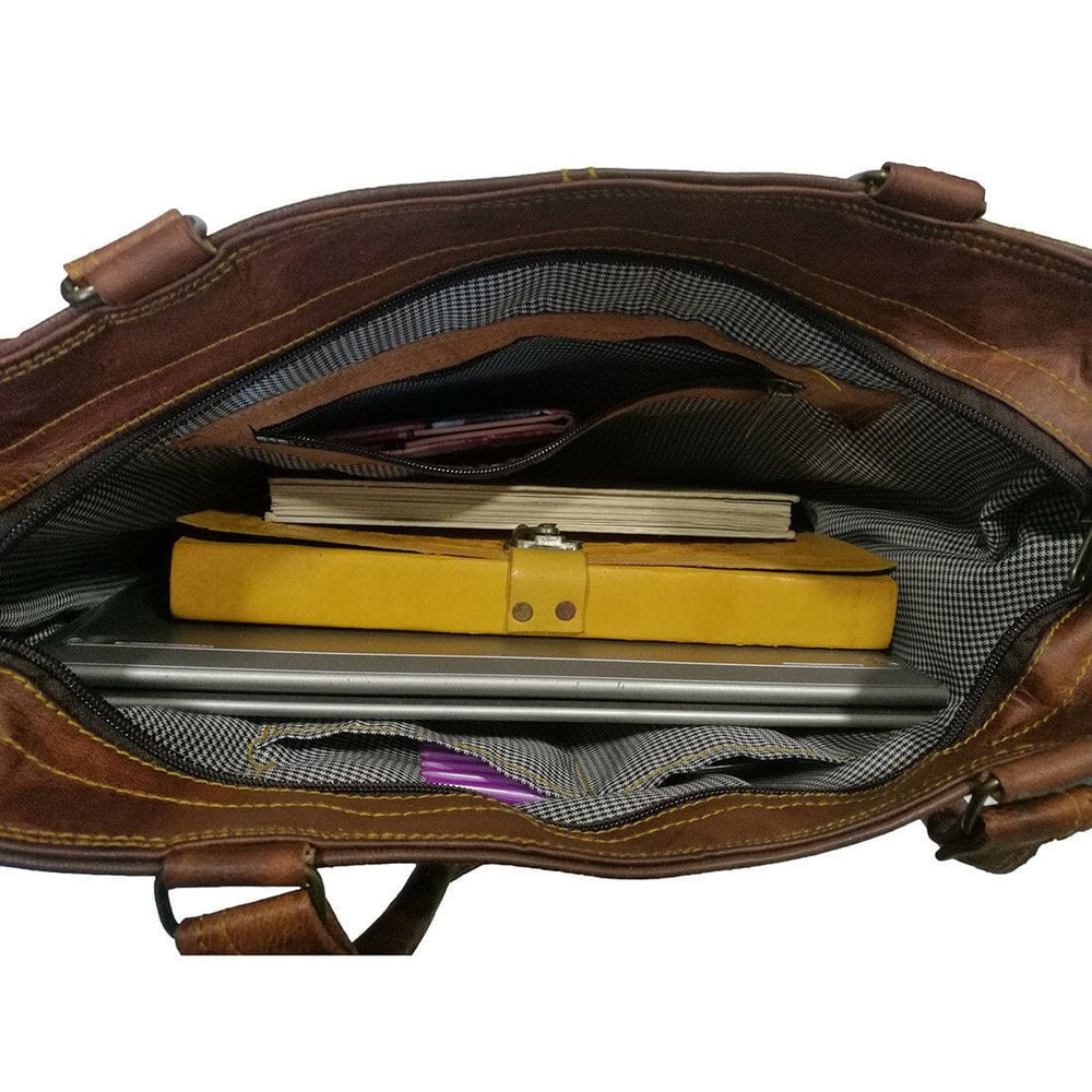 Tall Brown Leather Organizer Tote — view 2