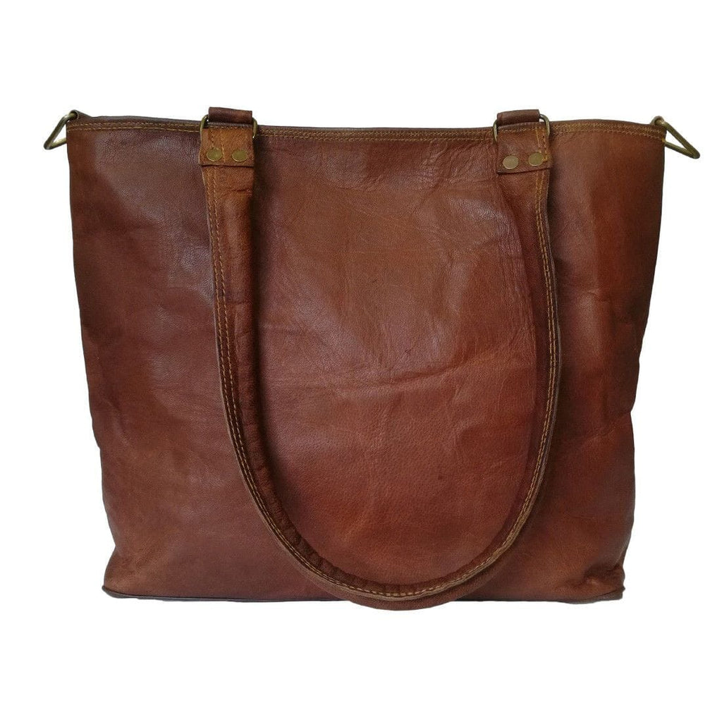 Tall Brown Leather Organizer Tote — view 3