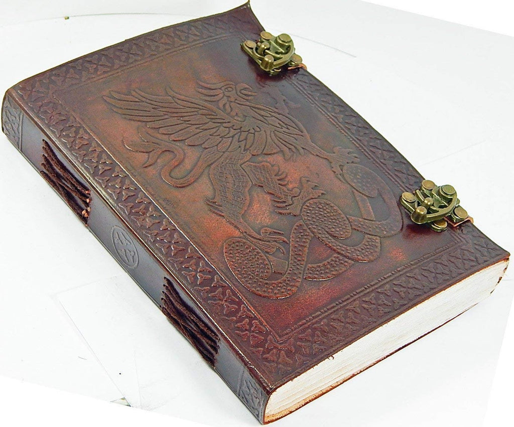 Large Dragon Embossed Leather Journal – Coptic Bound, Lock Closure