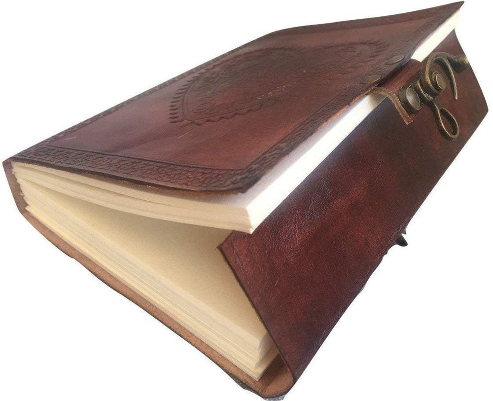 Heart Embossed Leather Journal – Coptic Bound with Lock, 8"x6"