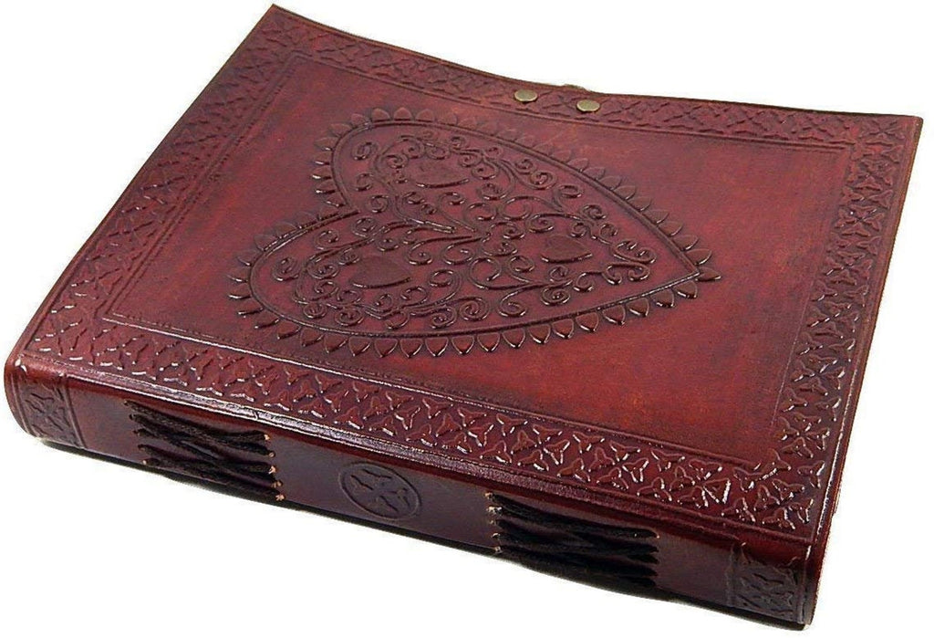 Heart Embossed Leather Journal – Coptic Bound with Lock, 8"x6"