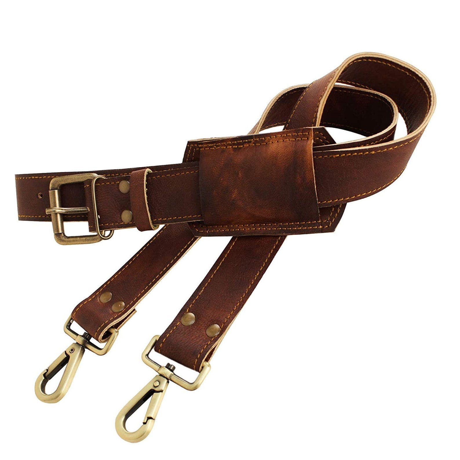 Leather Replacement Shoulder Strap – Padded with Brass Swivel Hooks