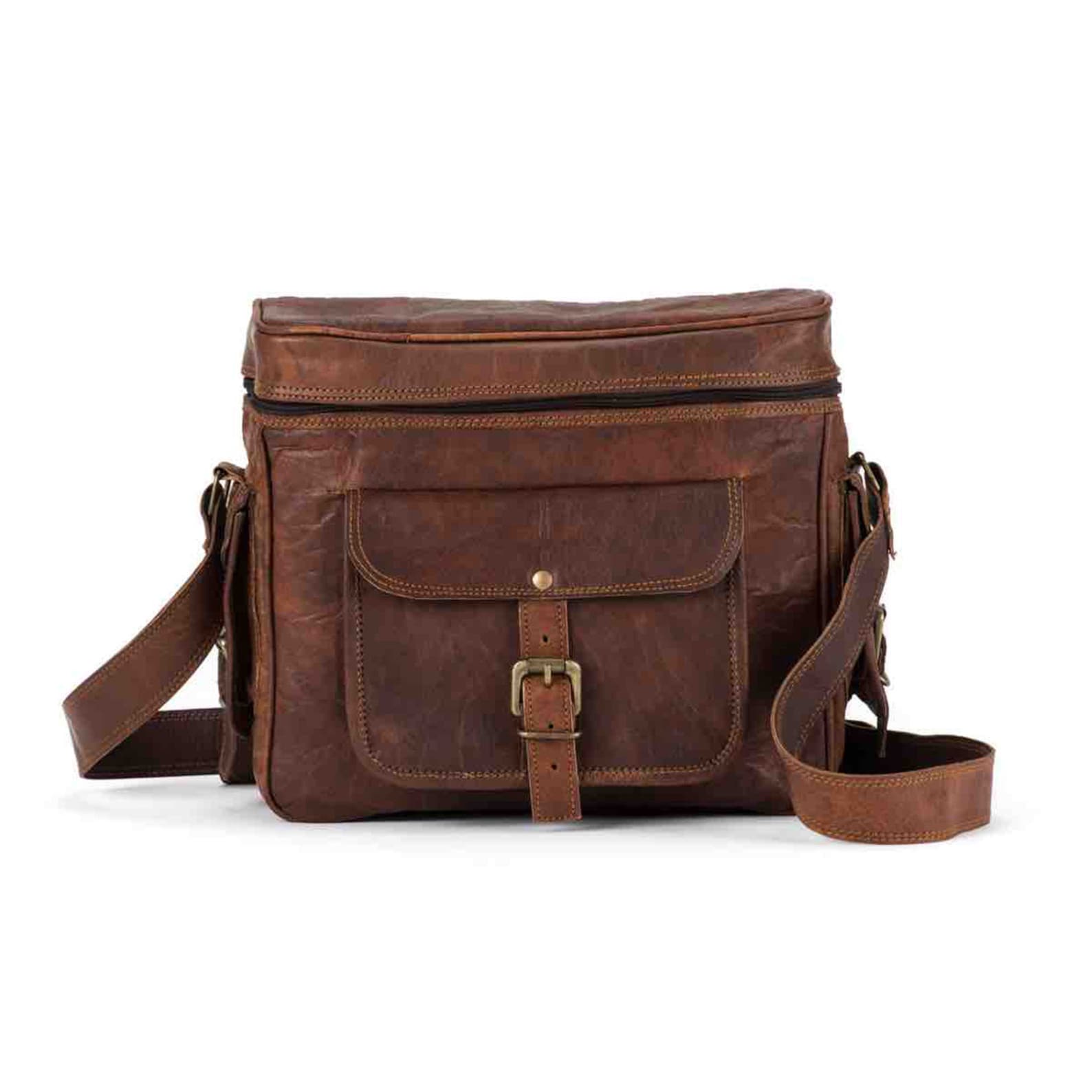Personalized Leather Camera Bag – Vintage Saddle Bag for DSLR