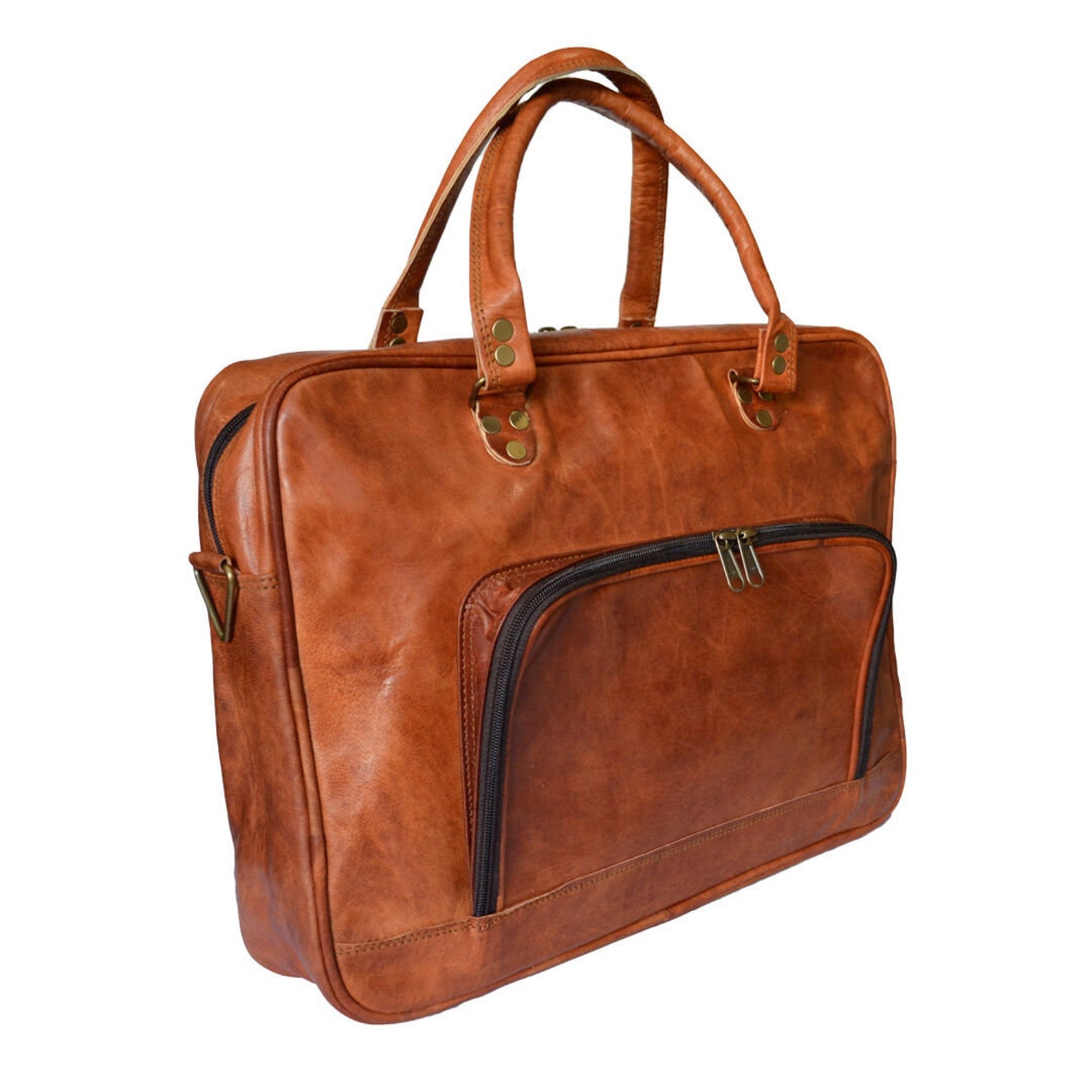 Vintage Brown Leather Laptop Messenger Briefcase – Unisex Satchel