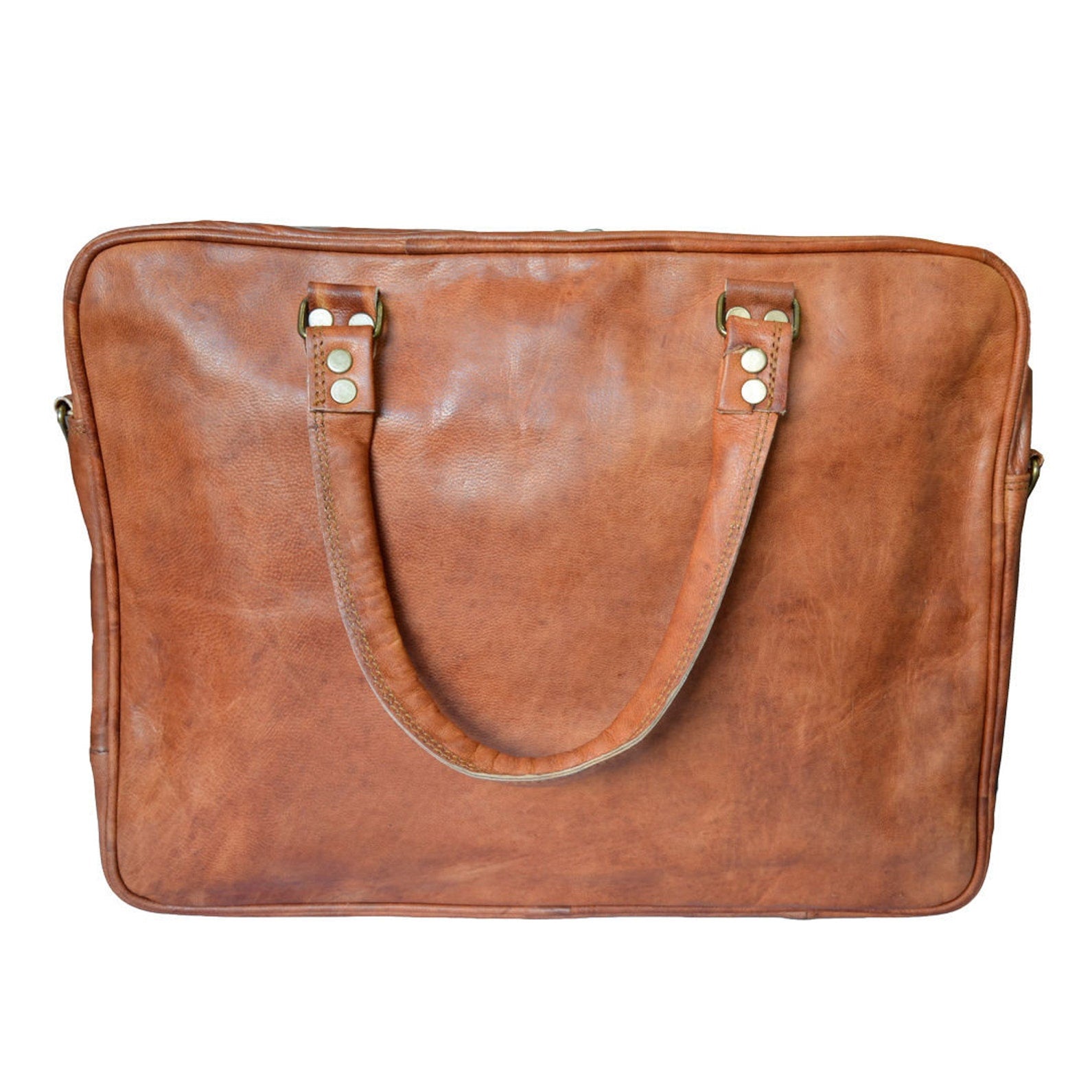 Vintage Brown Leather Laptop Messenger Briefcase – Unisex Satchel