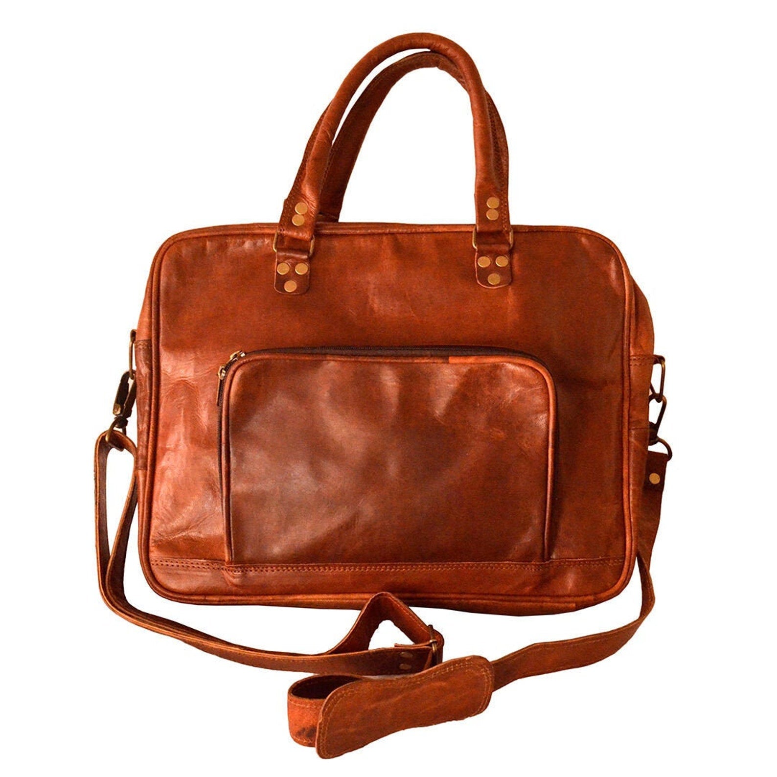 Vintage Brown Leather Laptop Messenger Briefcase – Unisex Satchel