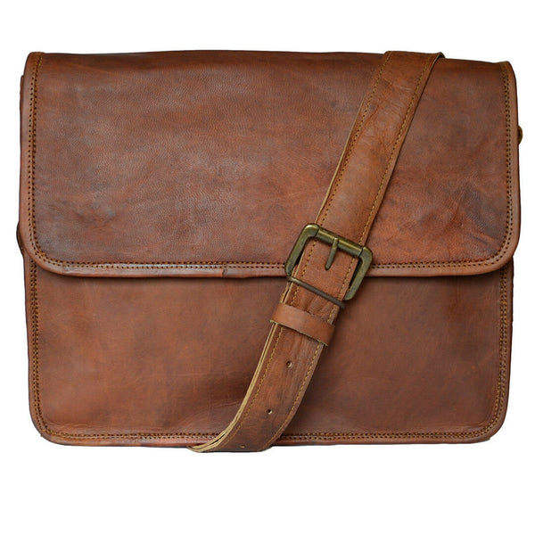 Vintage Brown Leather Crossbody Messenger Bag – Unisex