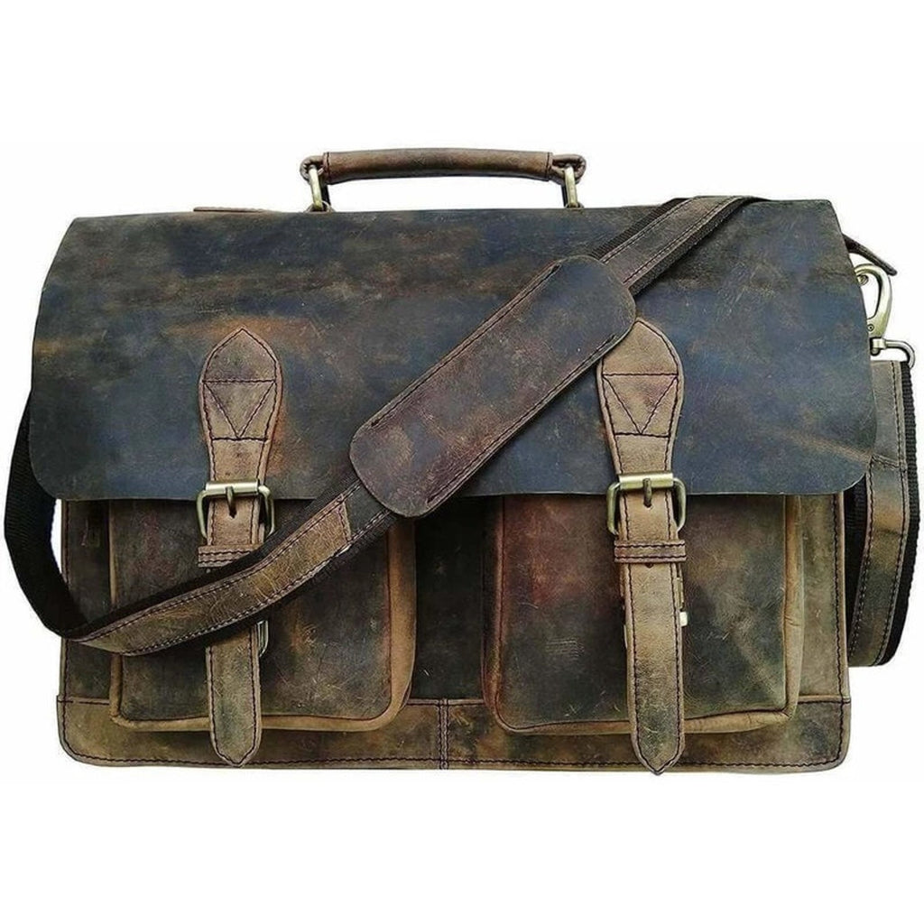 Buffalo Leather Messenger Bag – Personalized Briefcase 15"–18"