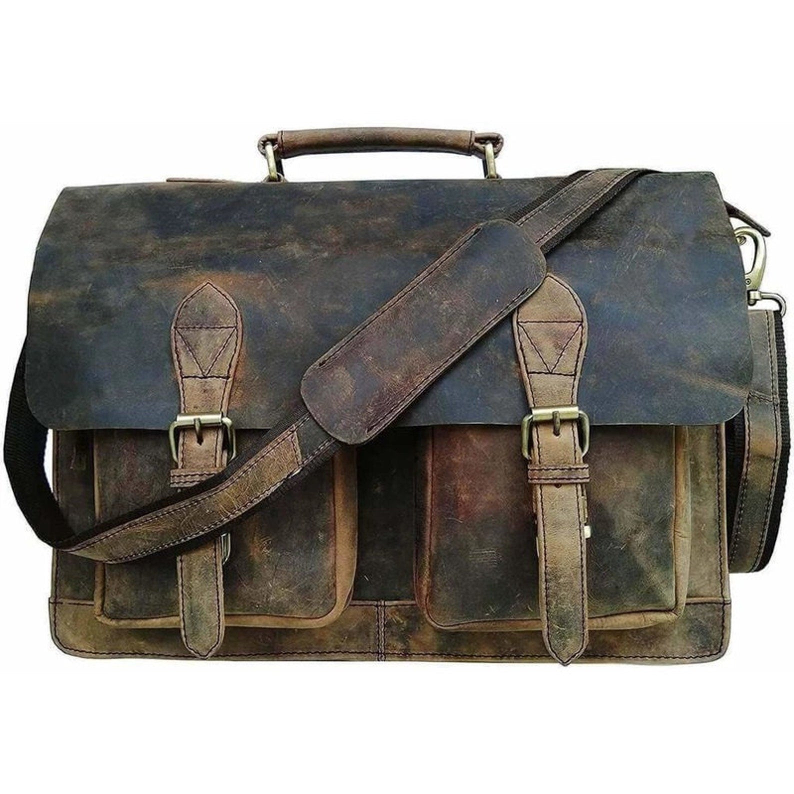 Buffalo Leather Messenger Bag – Personalized Briefcase 15"–18"