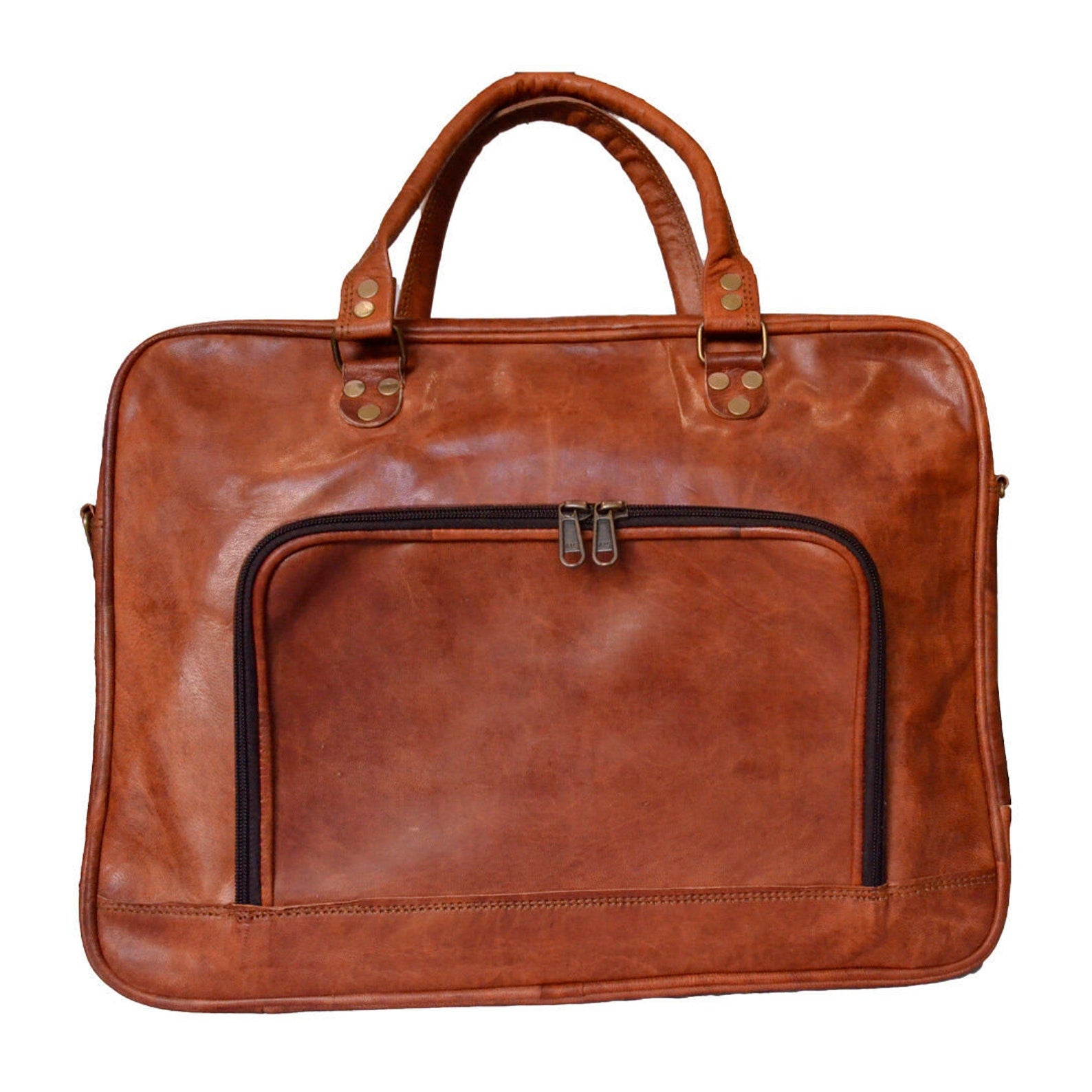 Vintage Brown Leather Laptop Messenger Briefcase – Unisex Satchel