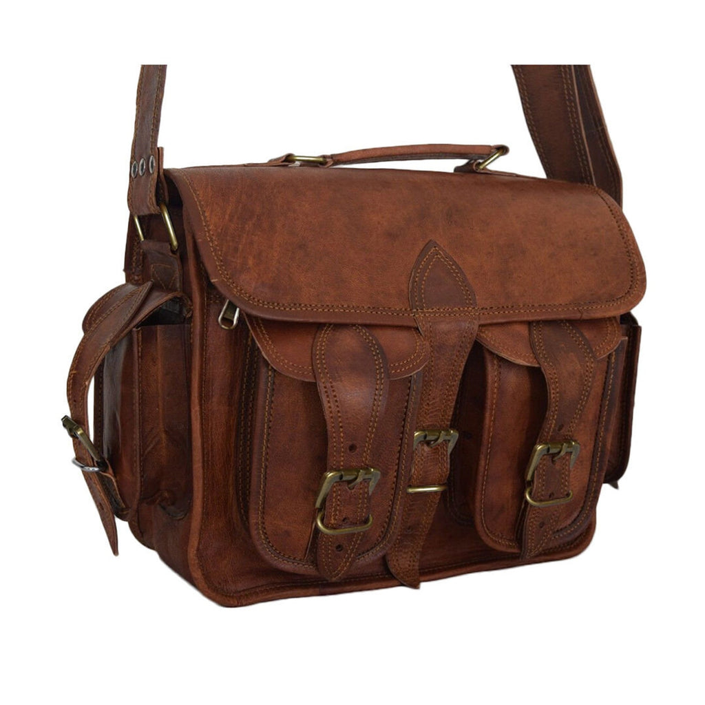 Personalized Vintage Leather DSLR Camera Saddle Satchel Bag