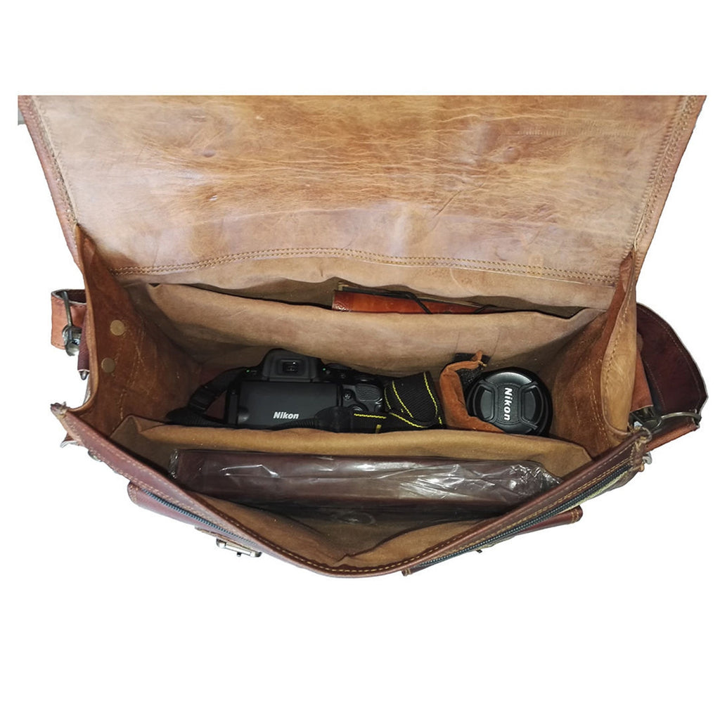 Personalized Vintage Leather DSLR Camera Saddle Satchel Bag
