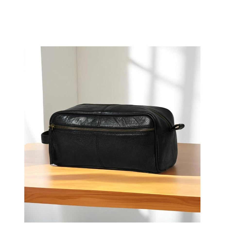 Black Leather Dopp Kit – Men's Toiletry Travel Wash Bag