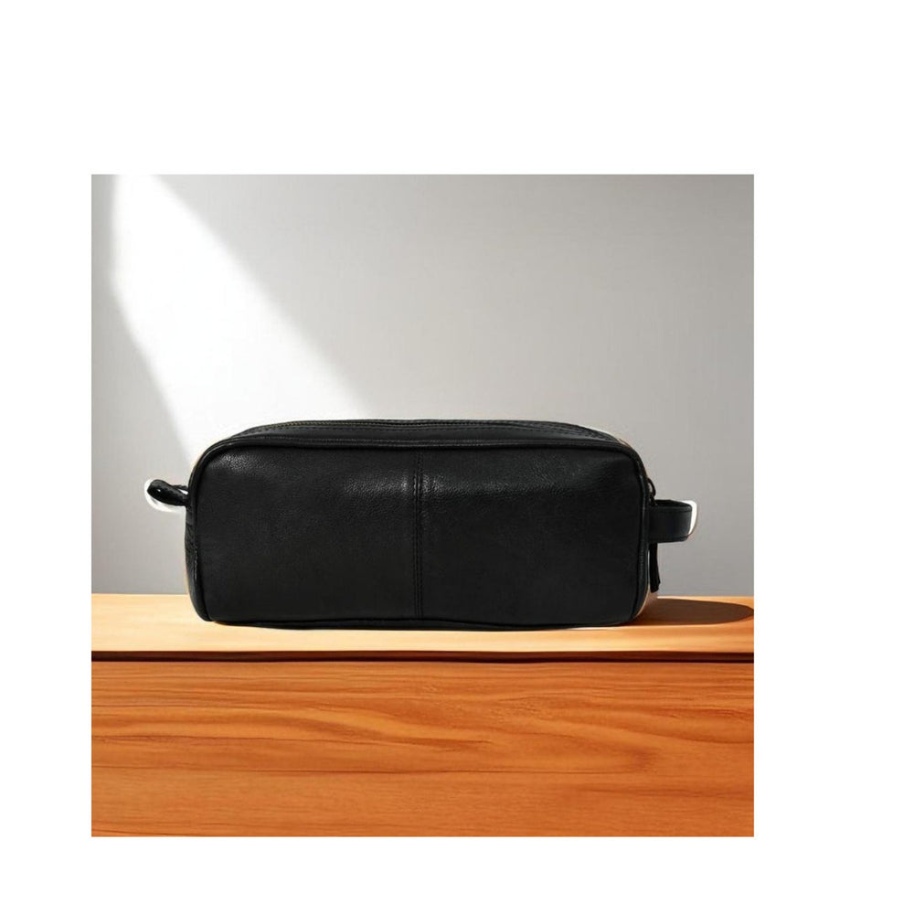 Black Leather Dopp Kit – Men's Toiletry Travel Wash Bag