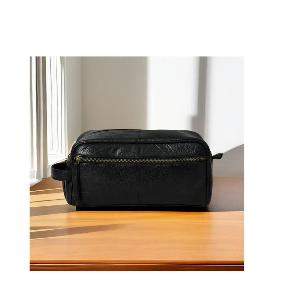 Black Leather Dopp Kit – Men's Toiletry Travel Wash Bag