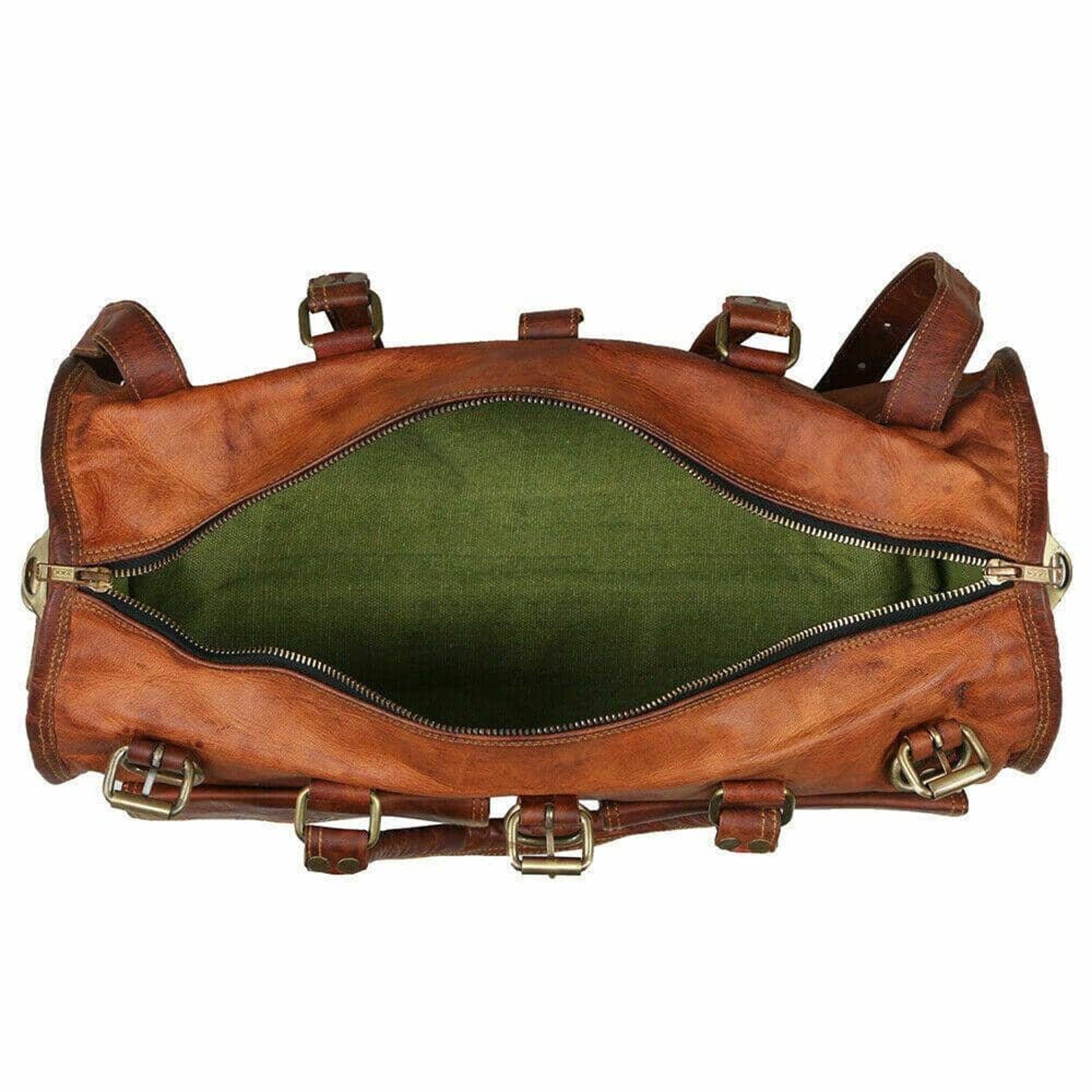 Round Vintage Leather Duffle Bag – Personalized Weekender for Men