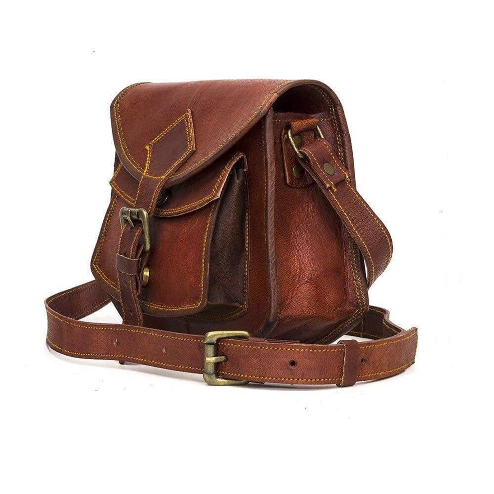 Personalized Women's Leather Crossbody Bag – Vintage Brown Satchel