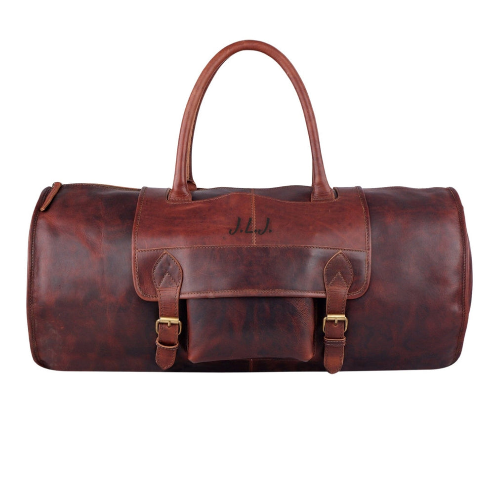 Unisex Buffalo Leather Round Weekender Duffel Bag