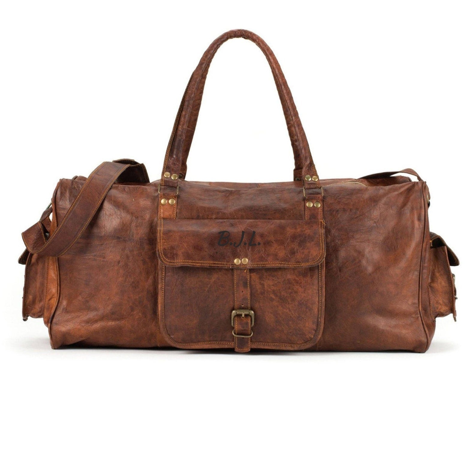 Men's Full Grain Leather Weekender Duffel Bag – Overnight Travel