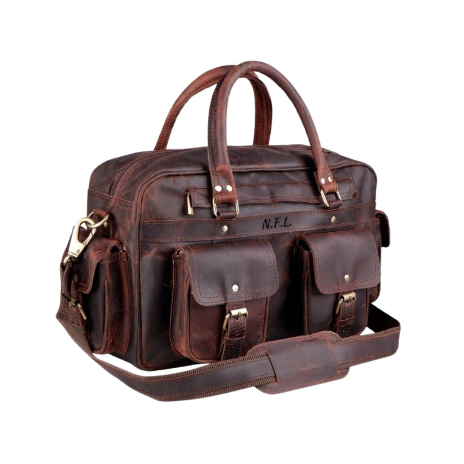 Premium Buffalo Leather Briefcase – Vintage Brown Laptop Bag