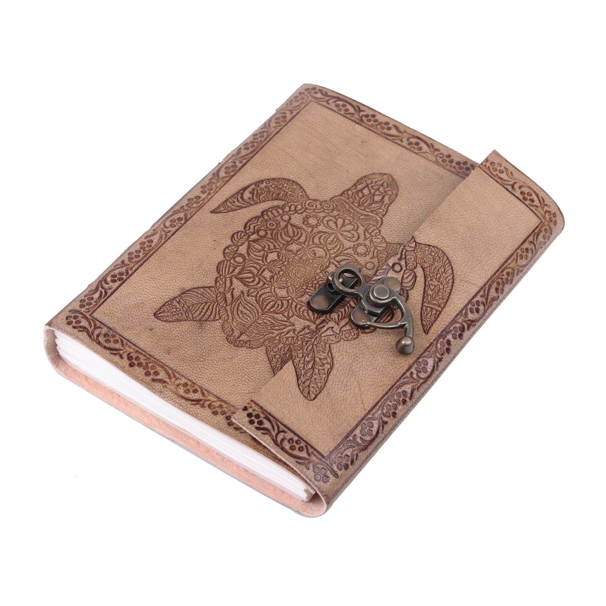 Turtle Design Leather Journal Set of 2 – Coptic Bound, 8"x6"