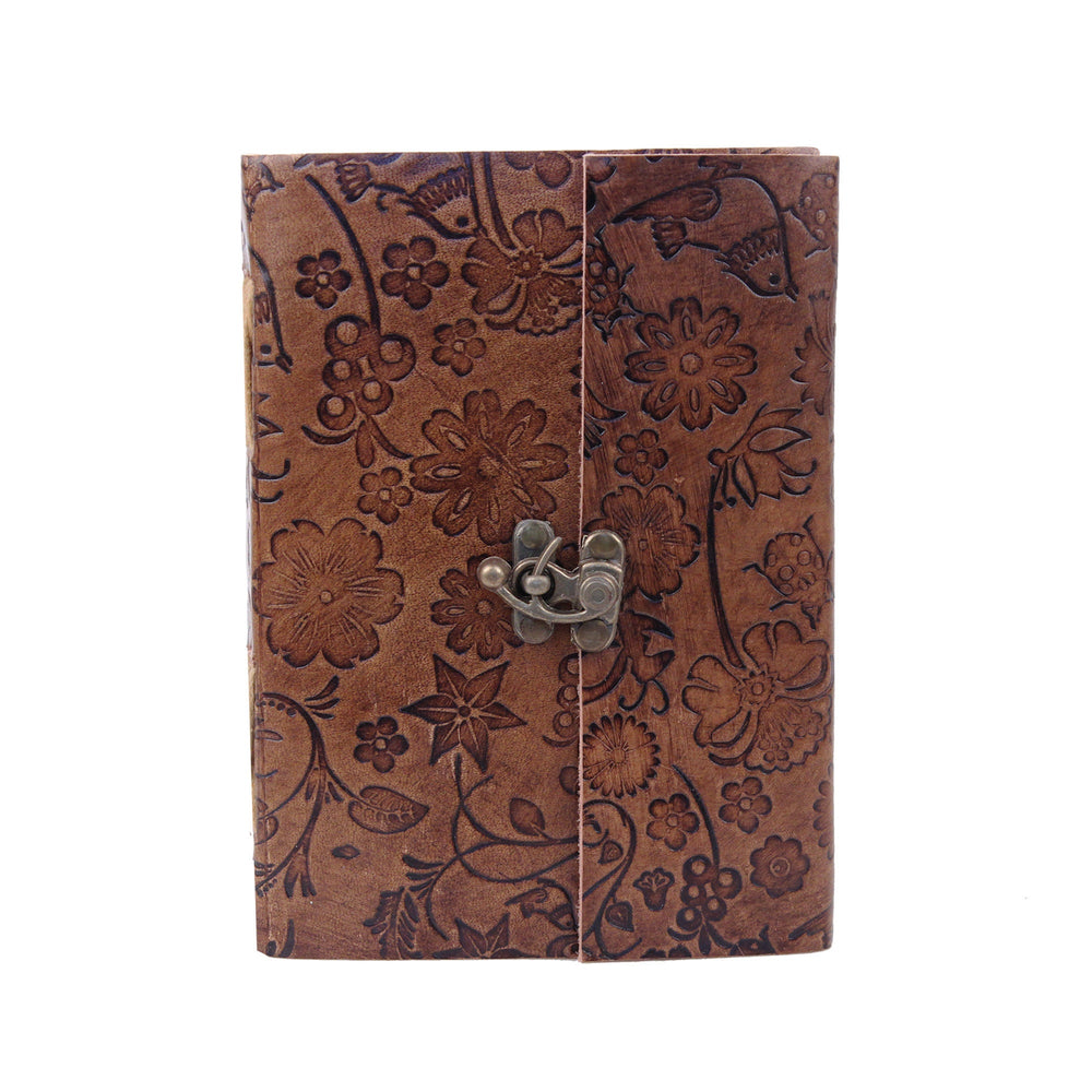 Vintage Embossed Leather Journal Set of 2 – Coptic Bound, 8"x6"