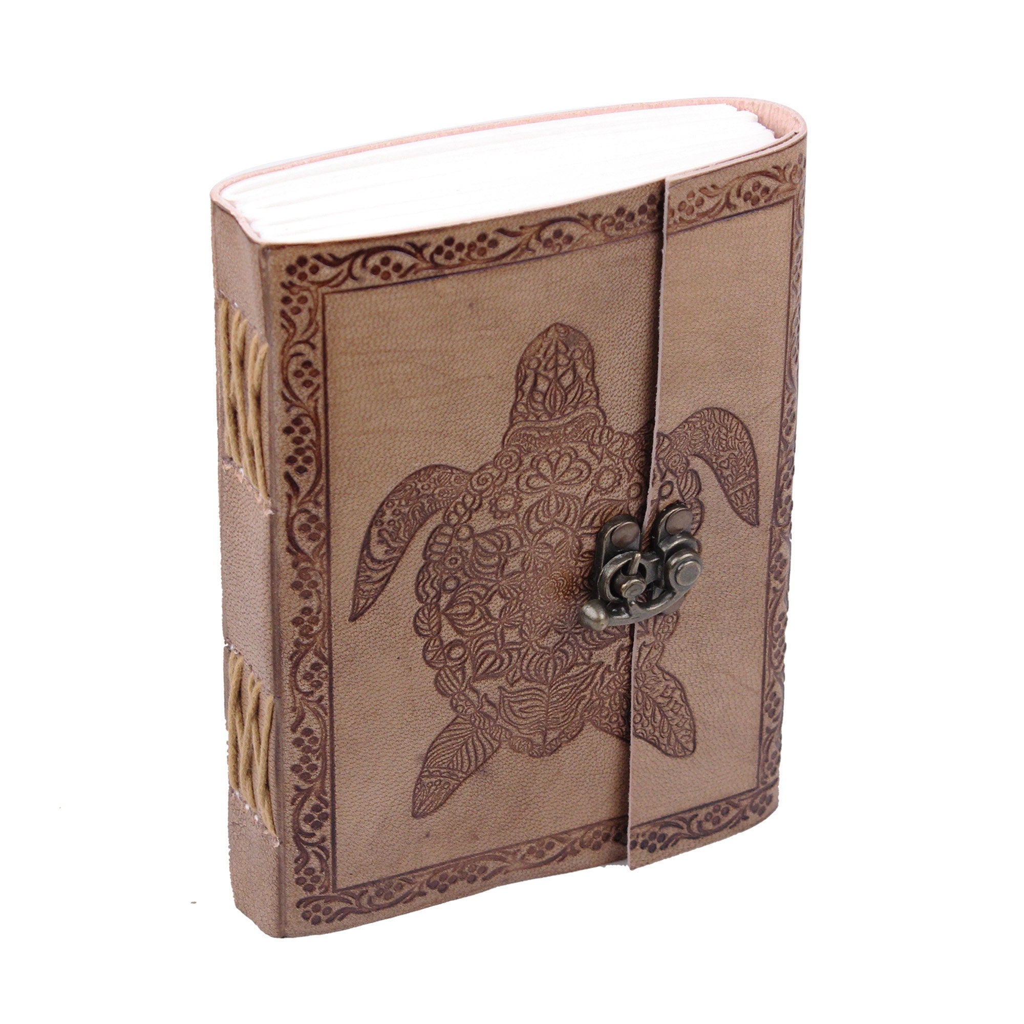 Turtle Design Leather Journal Set of 2 – Coptic Bound, 8"x6"