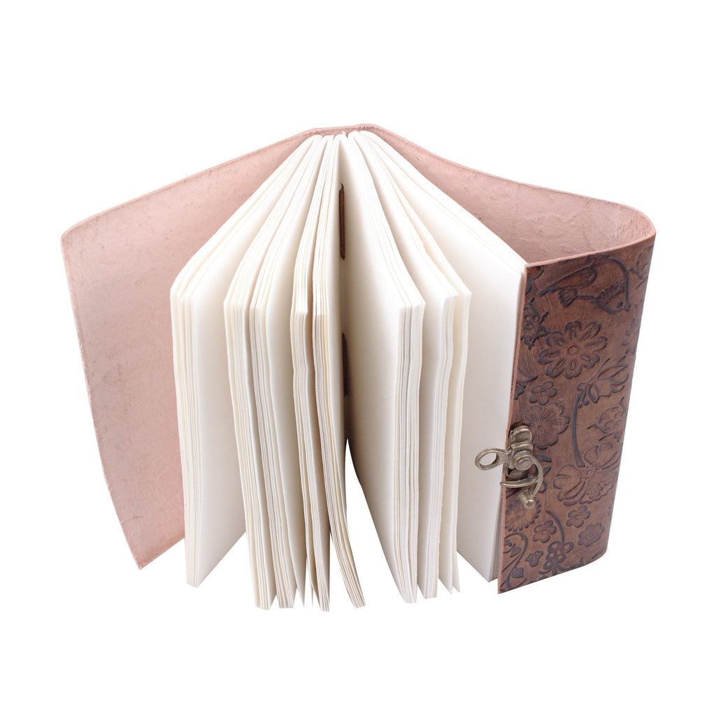 Vintage Embossed Leather Journal Set of 2 – Coptic Bound, 8"x6"