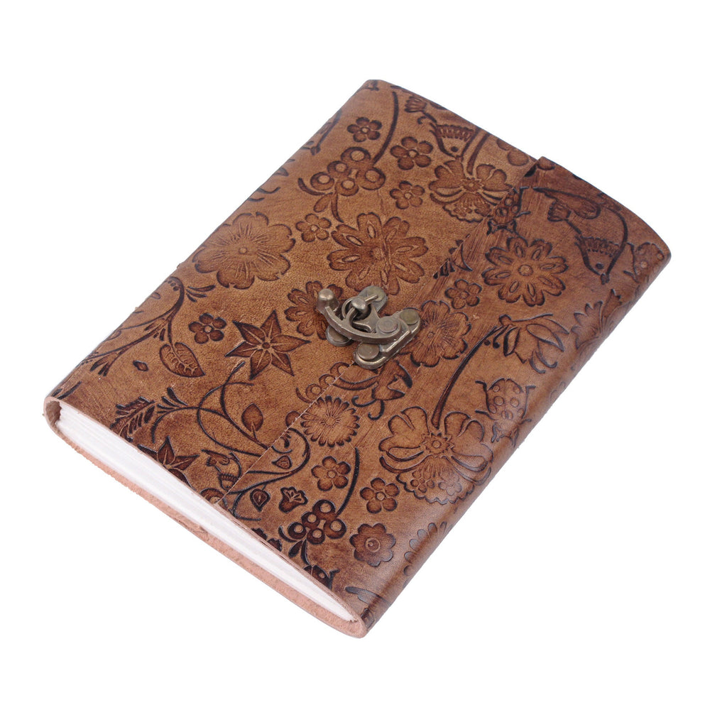 Vintage Embossed Leather Journal Set of 2 – Coptic Bound, 8"x6"
