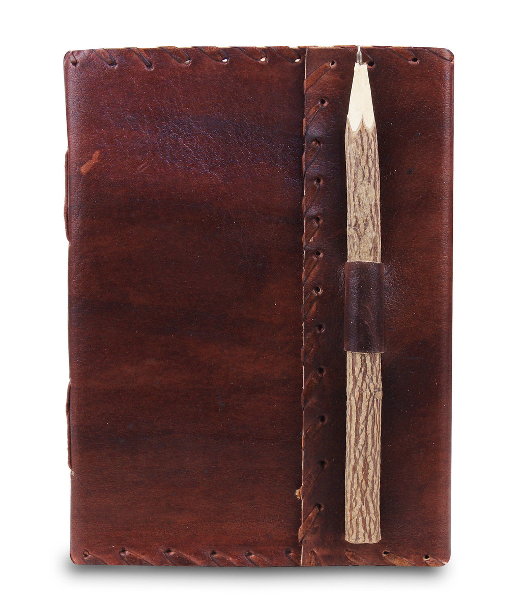 Personalized Vintage Leather Journal with Pen – Stitched Edges