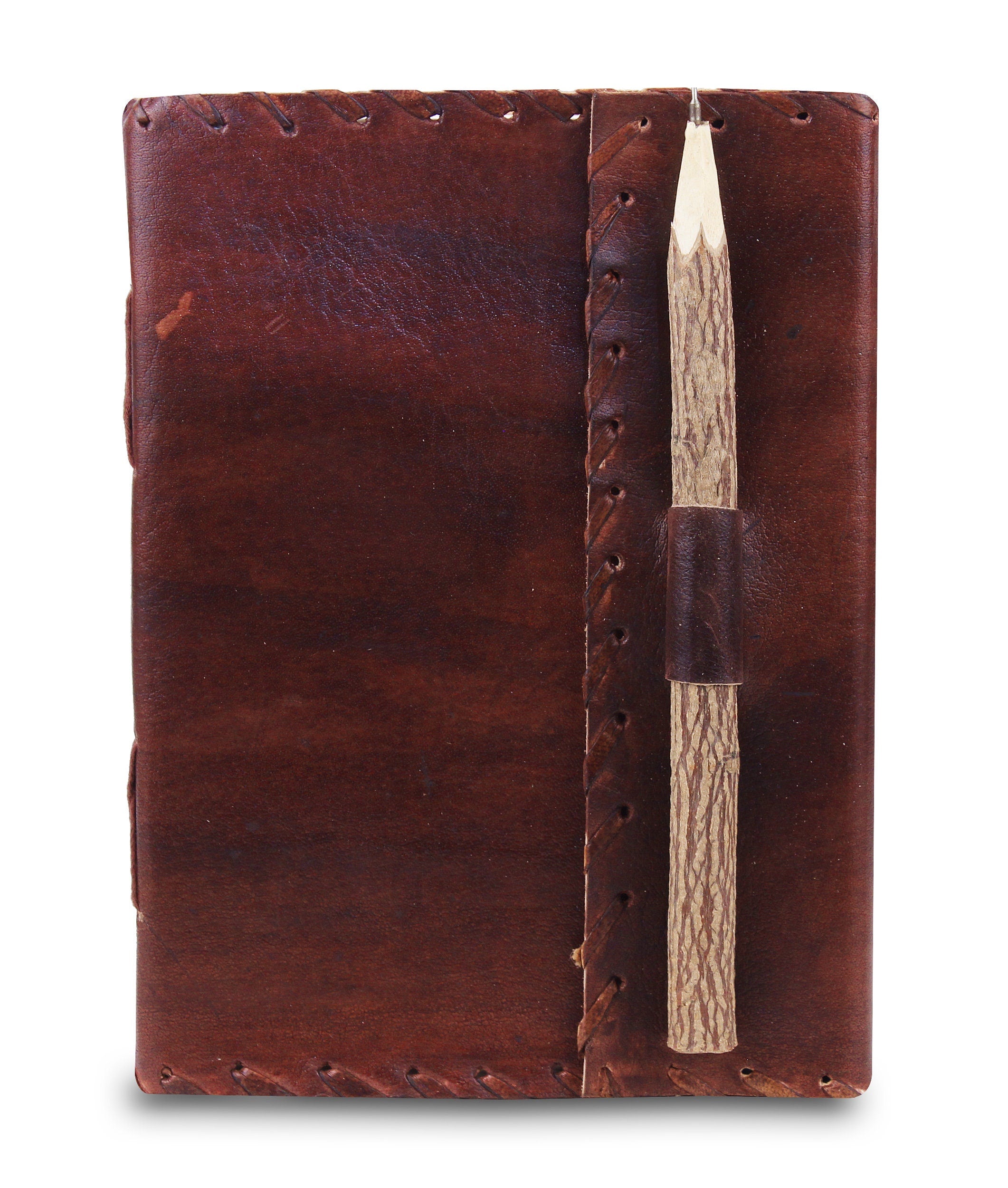 Personalized Vintage Leather Journal with Pen – Stitched Edges