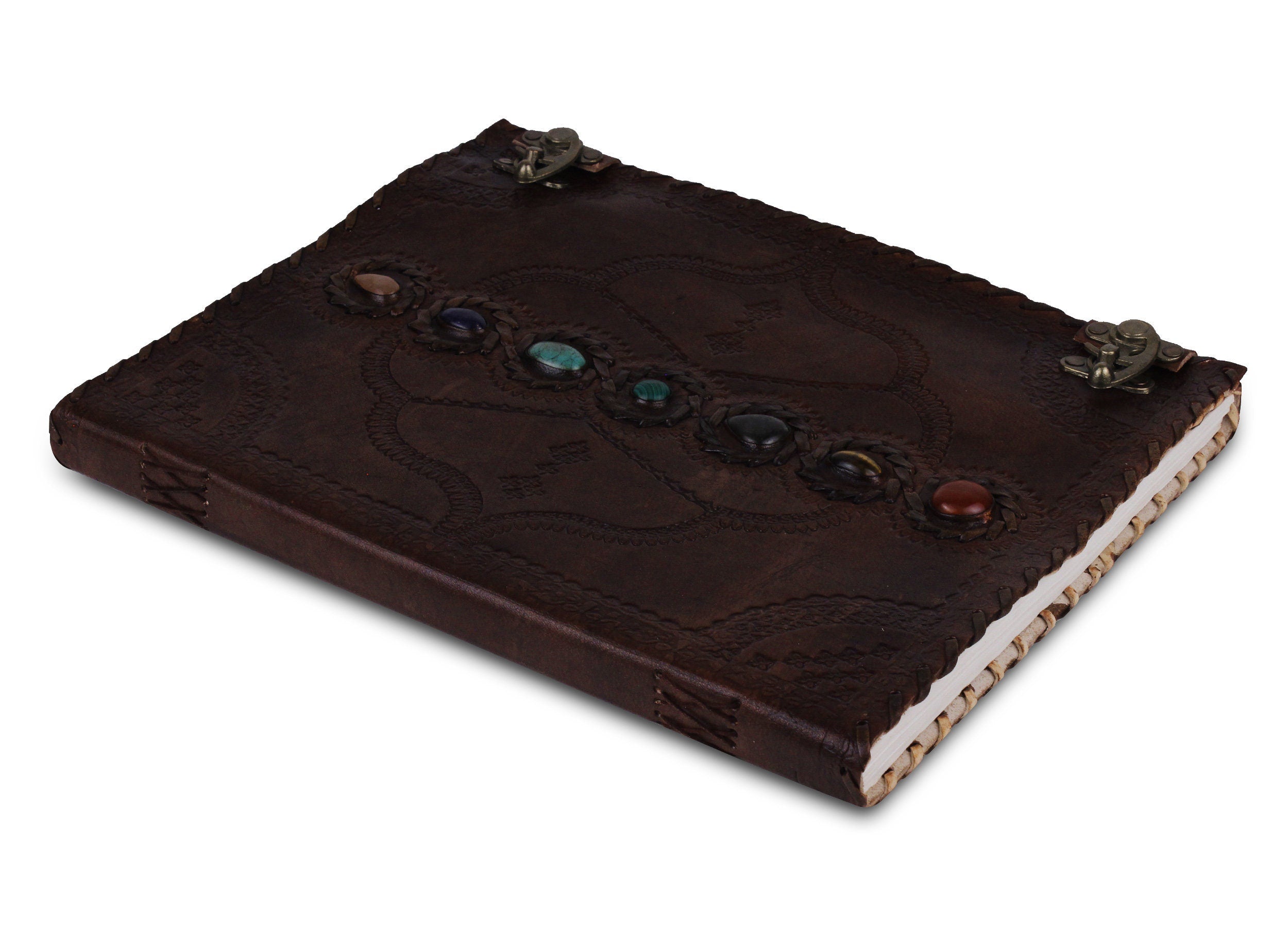 Vintage 7 Stone Dark Leather Journal – Handmade Writing Notebook