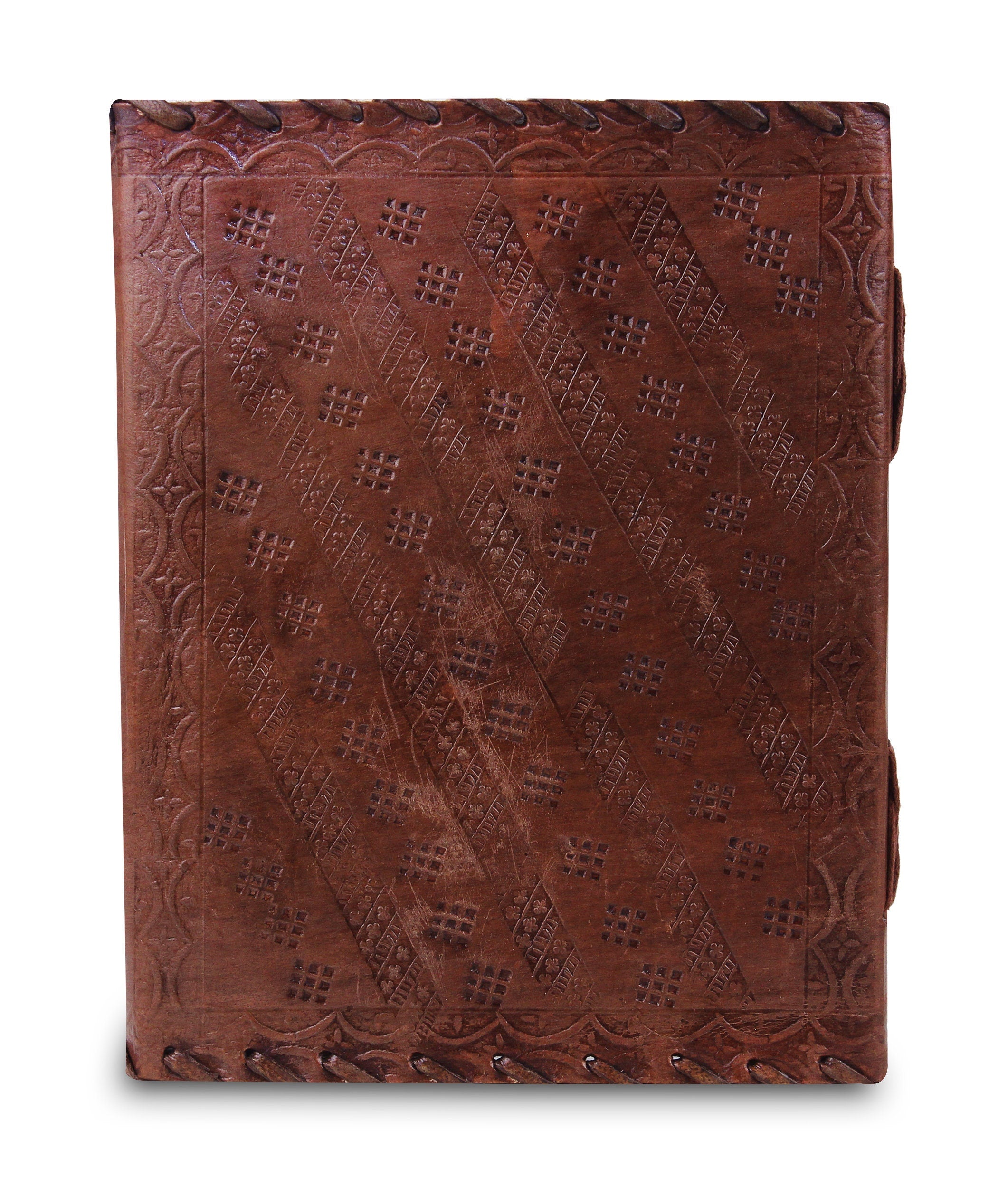 Large 3 Gem Stones Embossed Leather Journal – Coptic Bound, Lock