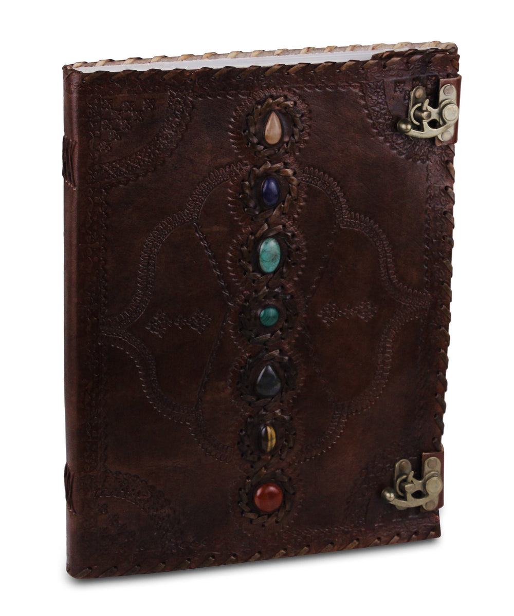 Vintage 7 Stone Dark Leather Journal – Handmade Writing Notebook