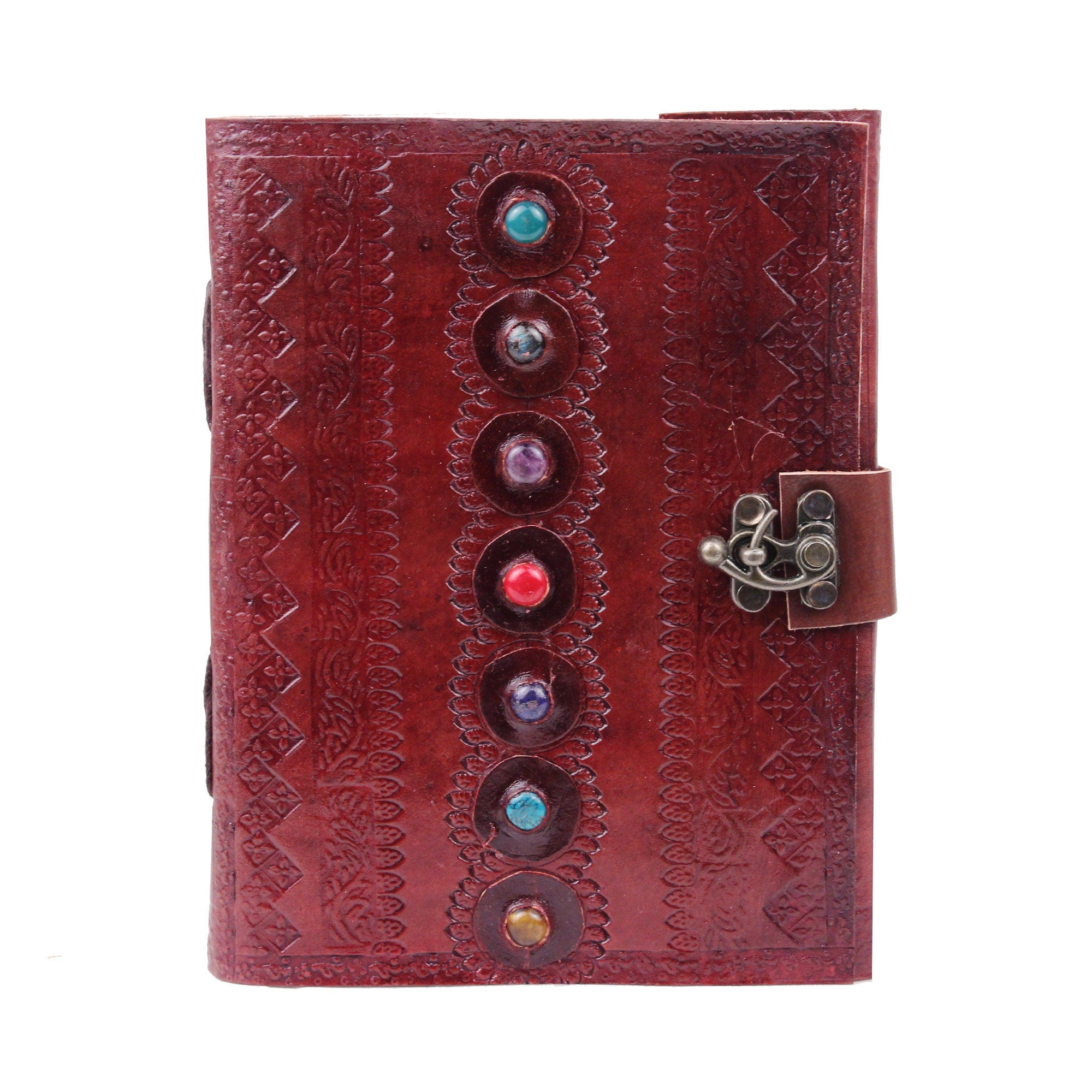 7 Stones Embossed Leather Blank Sketchbook – Writing Notebook Gift