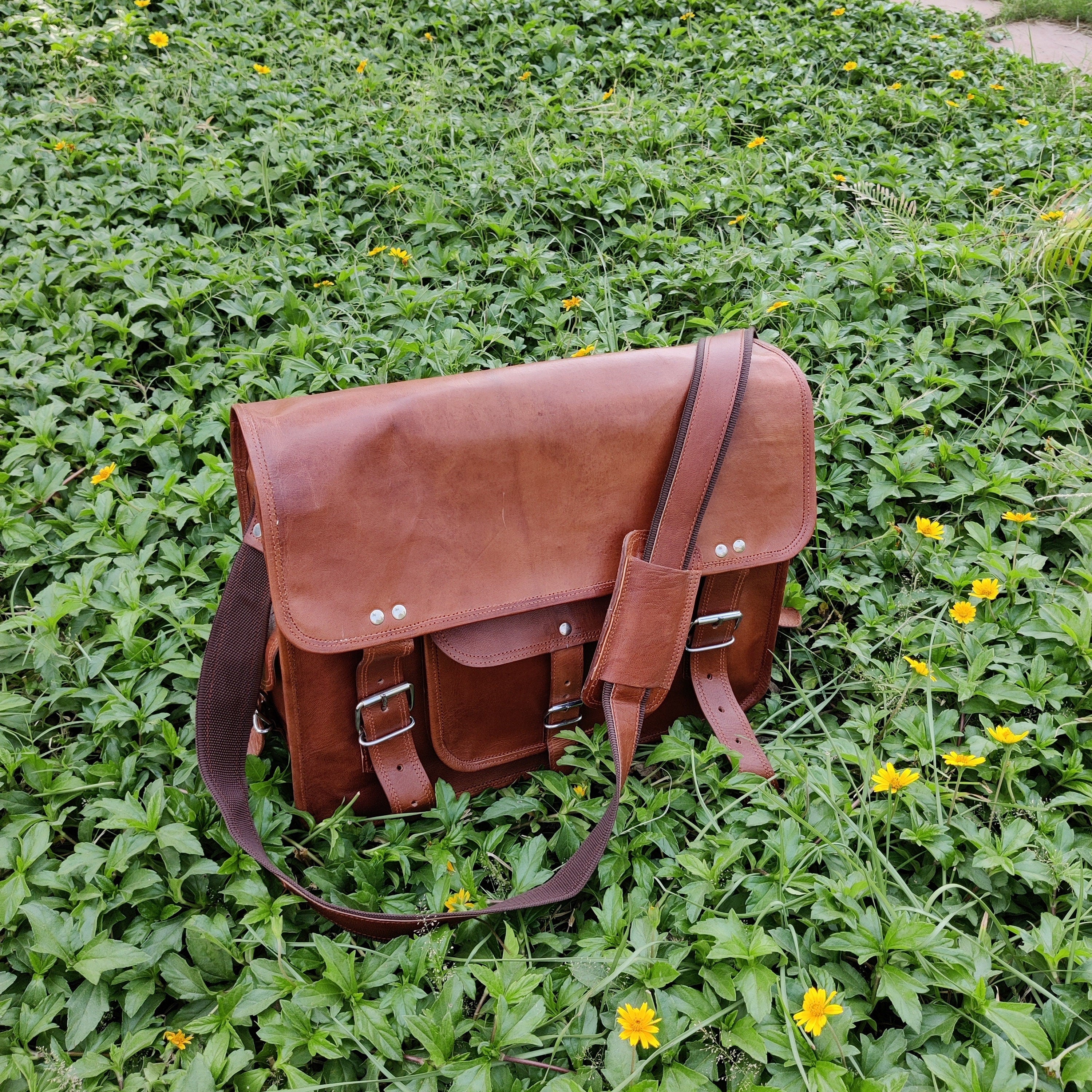 Leather Satchel Crossbody Bag – 15" School, College & Messenger Bag