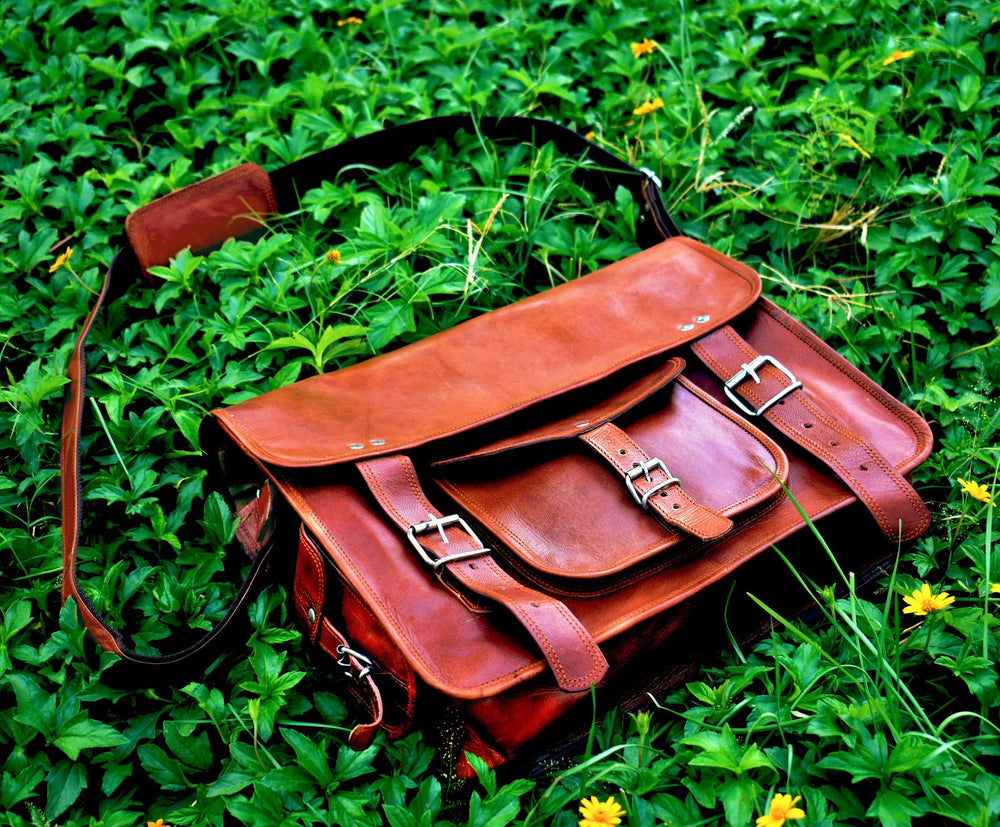 Leather Crossbody College Satchel Bag – 15/16" Unisex Messenger