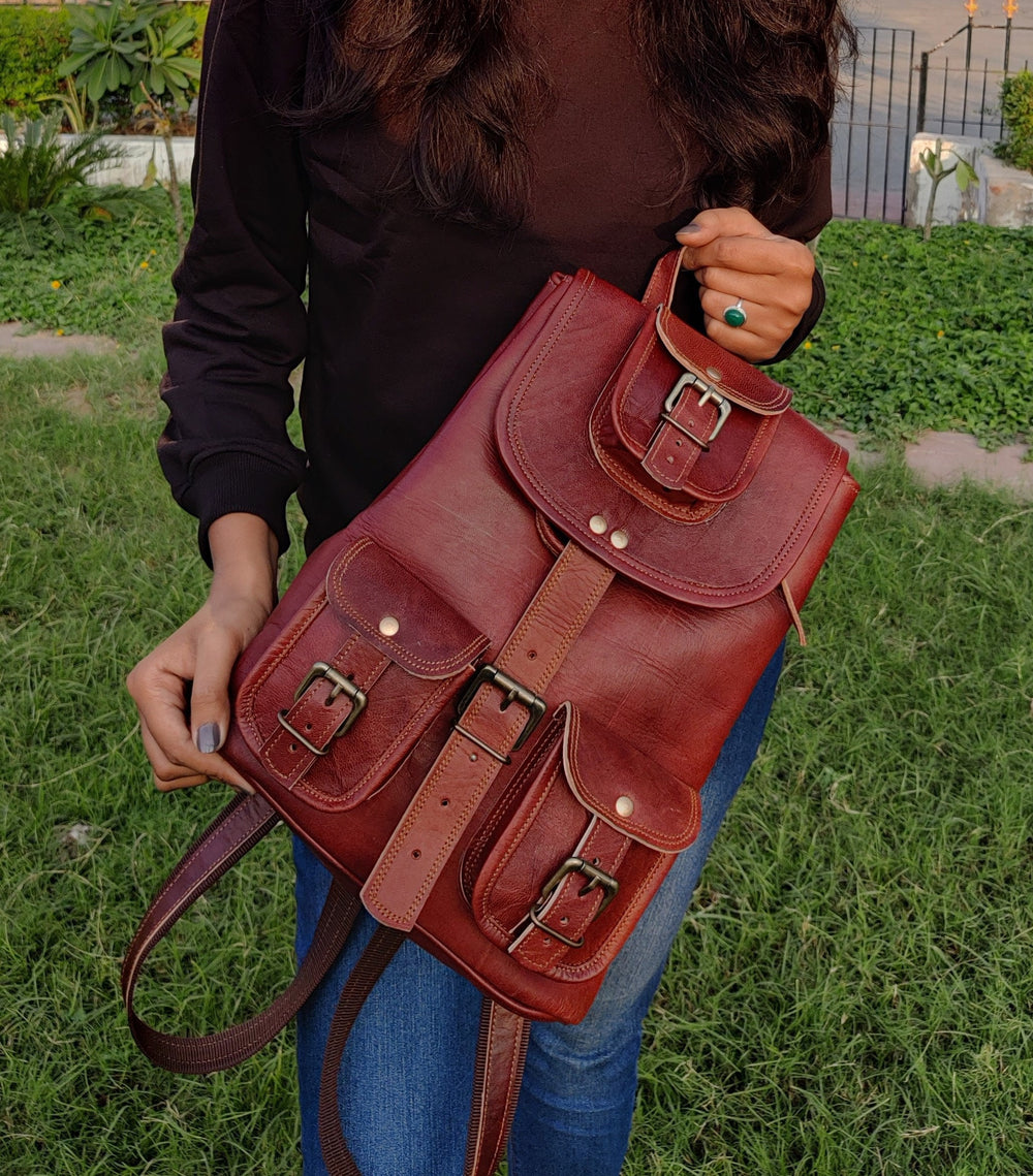 Brown Leather Backpack Rucksack – College & Travel Bag