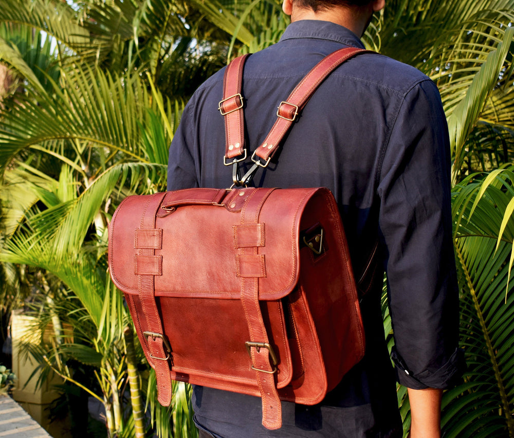 Convertible Leather Office Messenger Bag – Briefcase & Backpack 15"–16"
